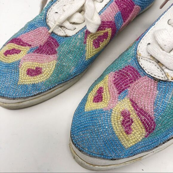 VINTAGE Beadz Beaded Lace Up Sneakers Pastels 7.5 - Picture 6 of 11
